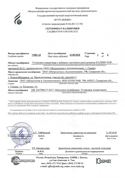 Сертификат калибровки 718801-18